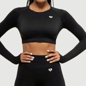 Women's Best Power Seamless Long Sleeve Crop Top (size: L) - Black